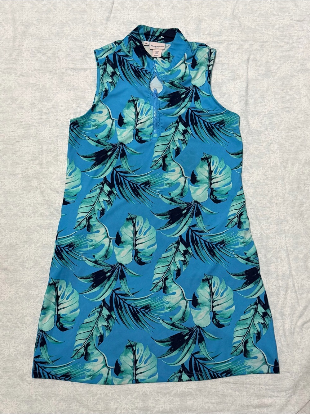 Tommy Bahama Golf Dress Womens M Turquoise Tropical Leaf Sleeveless pockets